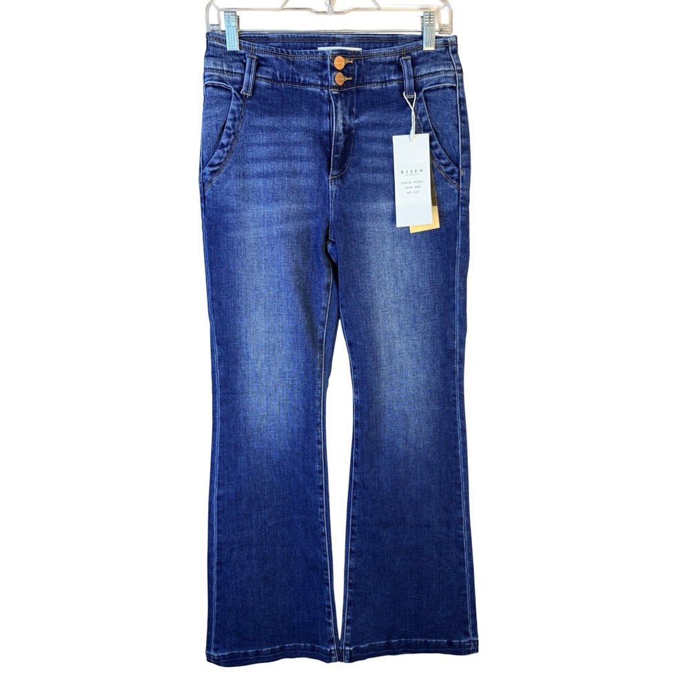Risen Jeans Womens High Rise Flare Dark Wash Denim Jeans PF21551 Size 5/27 NEW